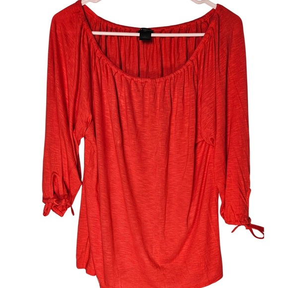 Ann Taylor Womens Red Rayon 3/4 Sleeve Tie Cuff Peasant Blouse Top Medium - Picture 8 of 8